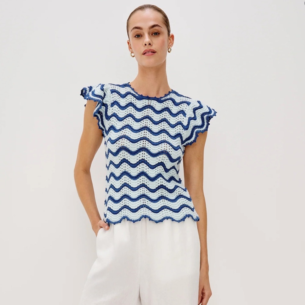 Rails Coen Top Blouse Shirt Azure Scallop Blue XS